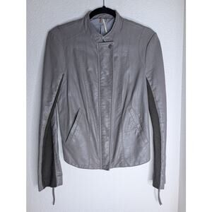 Free People Gray Vegan Leather Moto Biker Jacket 6  *READ